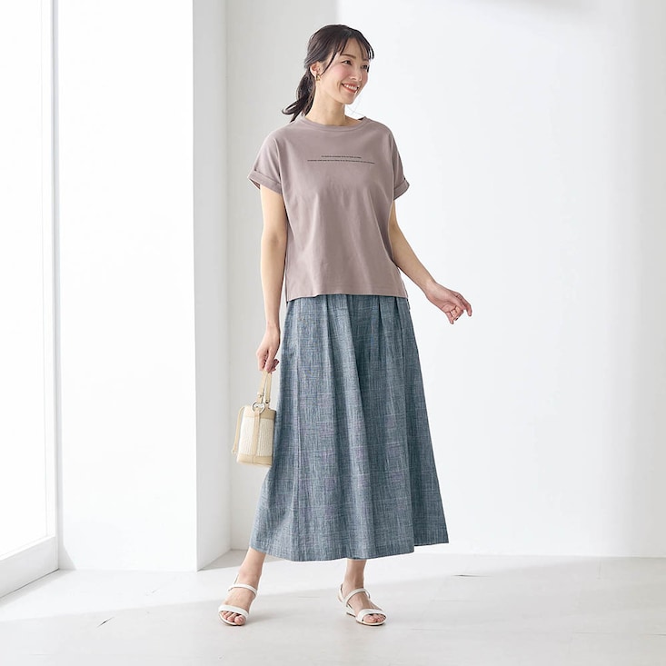 ふわっと軽やかスラブ楊柳ボリュームワイドパンツ
