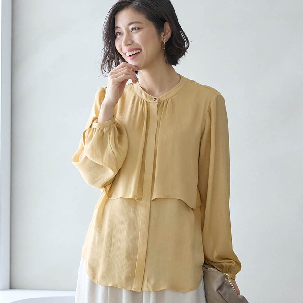 【スタイルノート/StyleNote】光沢が素敵な楊柳ケープ風ブラウス