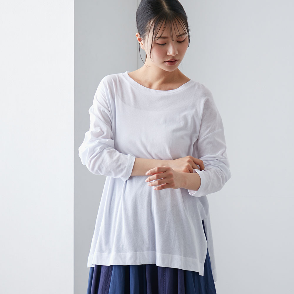 【ベルメゾン】コットンシアー天竺ワイドロングTシャツ