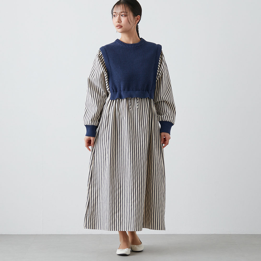 【ベルメゾン】ニットベストドッキングワンピース