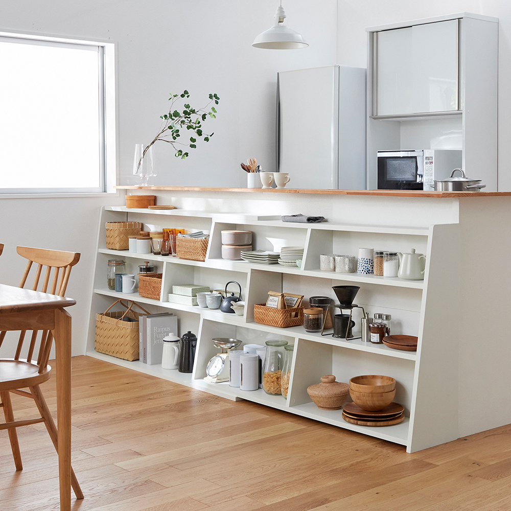 【ベルメゾン】カウンター下にピッタリ置ける伸縮できる腰高本棚 【ベルメゾン】カウンター下にピッタリ置ける伸縮できる腰高本棚