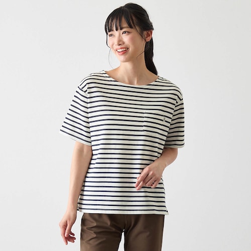 裏メッシュさらさらボーダー半袖Tシャツ 【スポーツにもデイリーにも】