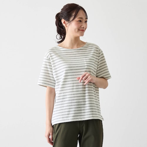 裏メッシュさらさらボーダー半袖Tシャツ 【スポーツにもデイリーにも】