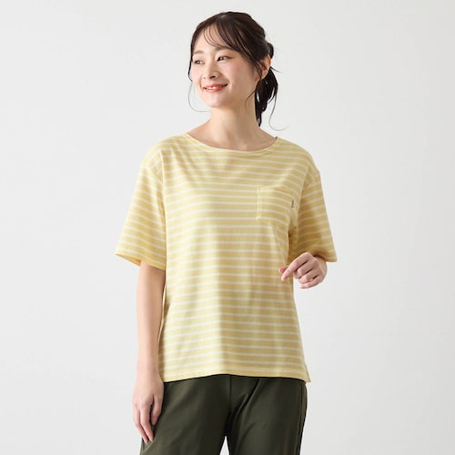 裏メッシュさらさらボーダー半袖Tシャツ 【スポーツにもデイリーにも】