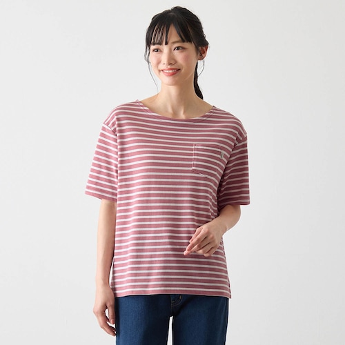 裏メッシュさらさらボーダー半袖Tシャツ 【スポーツにもデイリーにも】