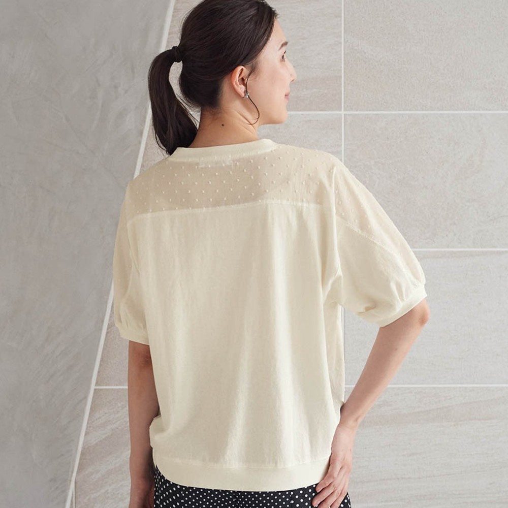 【ラ・フィット/la*fite】布帛切替袖ギャザーカットソー