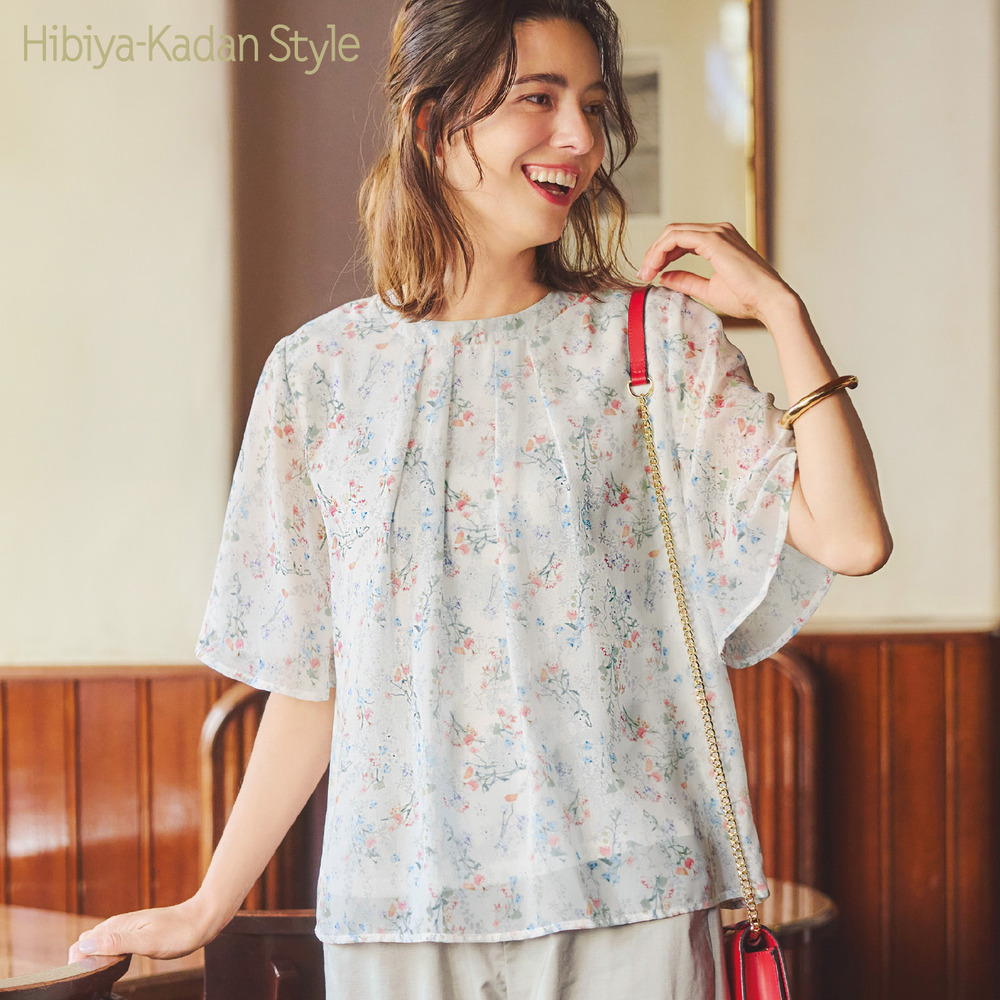 【ラ・フィット/la*fite】裏カットソー付きタックシフォンブラウス