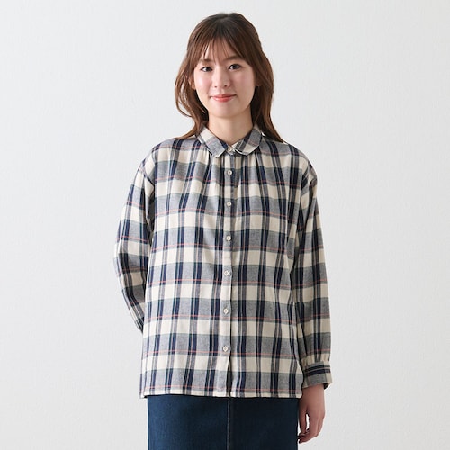 ギャザー入りチェックシャツ