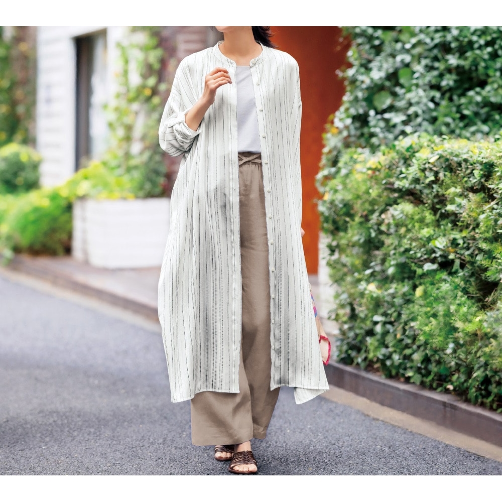 【花笑むとき/hana emu toki】羽織りに便利なロングシャツ 【花笑むとき/hana emu toki】羽織りに便利なロングシャツ