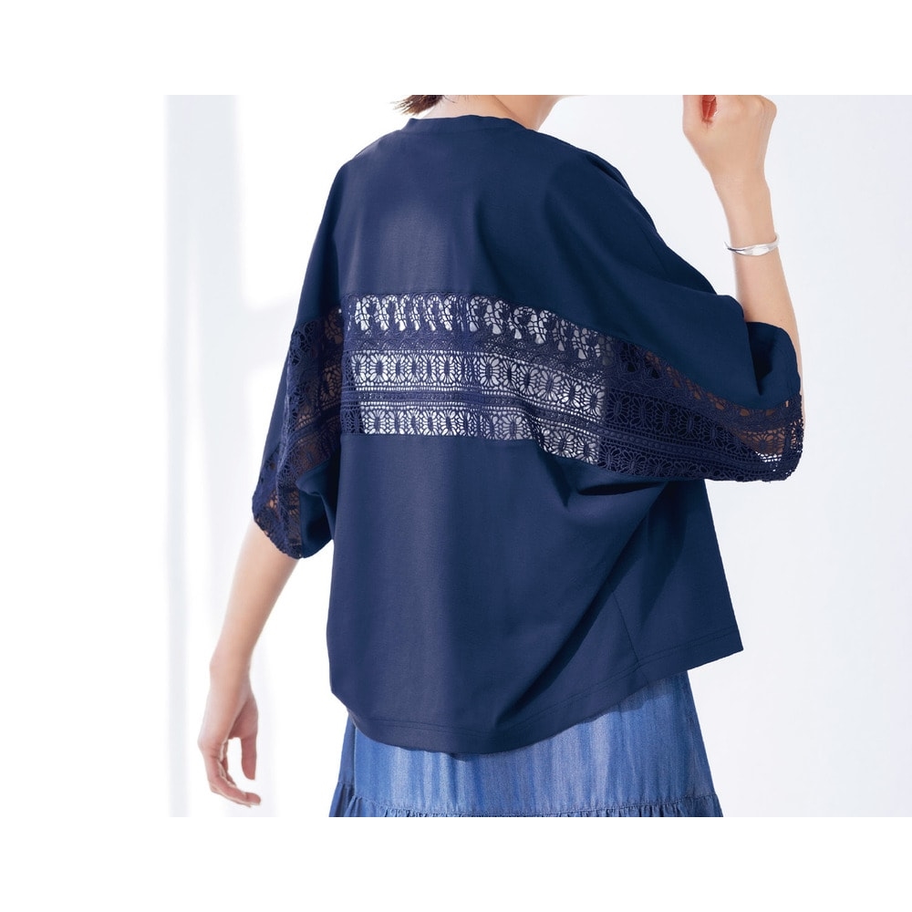 【花笑むとき/hana emu toki】レース切替えドルマンカーディガン 【花笑むとき/hana emu toki】レース切替えドルマンカーディガン