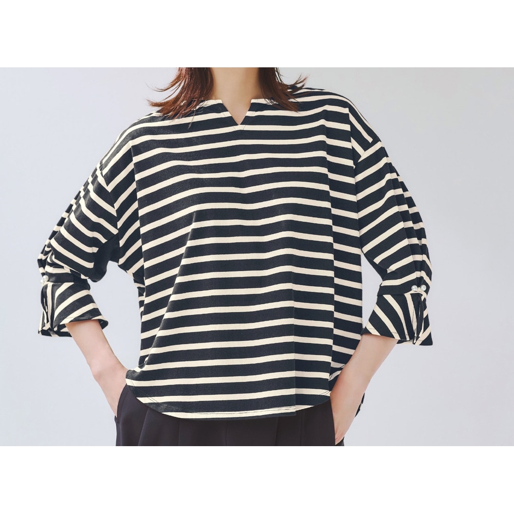 【花笑むとき/hana emu toki】ボーダー六分袖カットソー