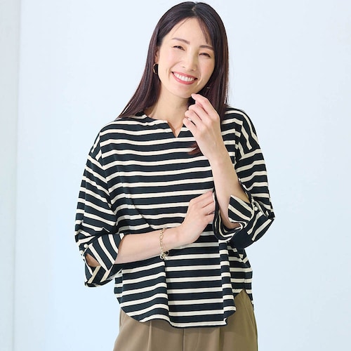 ボーダー六分袖カットソー