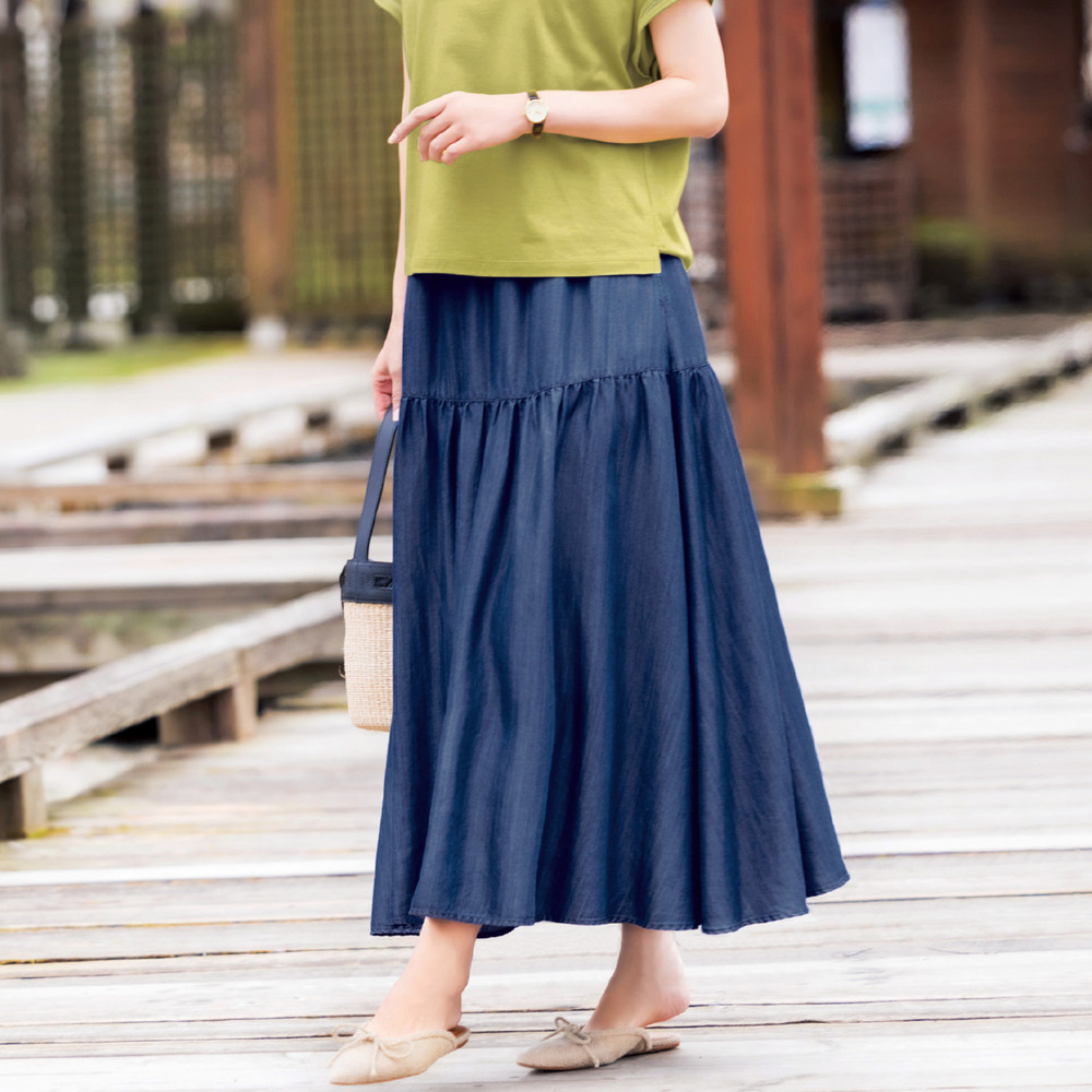 【花笑むとき/hana emu toki】デニムティアードスカート 【花笑むとき/hana emu toki】デニムティアードスカート