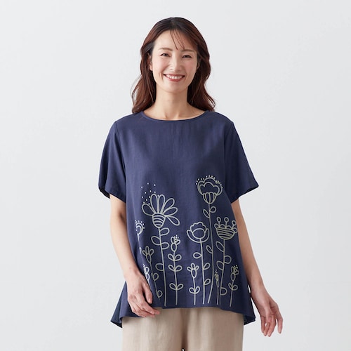 お花刺繍切替えカットソー
