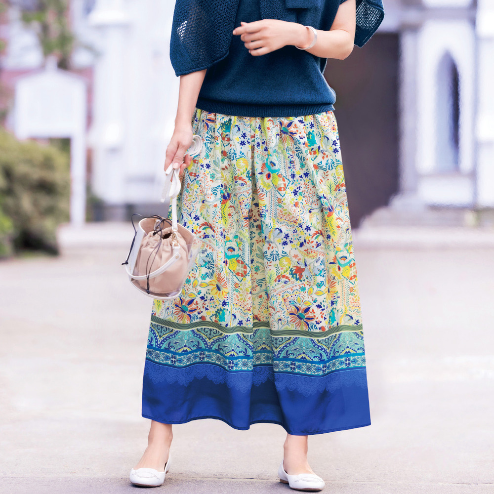 【花笑むとき/hana emu toki】パネルプリントスカート 【花笑むとき/hana emu toki】パネルプリントスカート