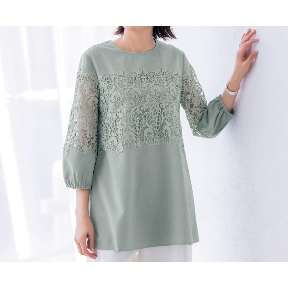 【花笑むとき/hana emu toki】レース切替え八分袖ブラウス