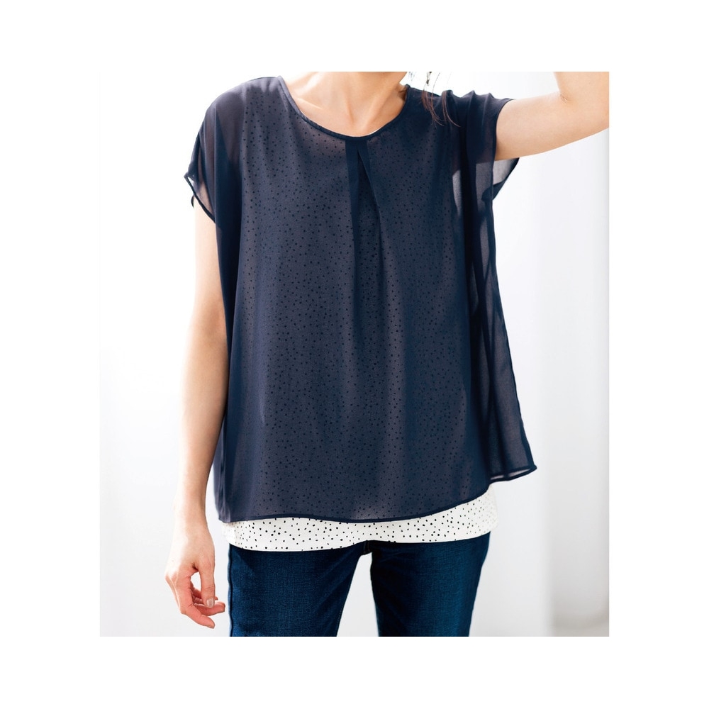 【花笑むとき/hana emu toki】シアーレイヤード風カットソー 【花笑むとき/hana emu toki】シアーレイヤード風カットソー