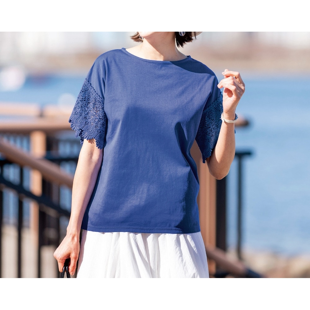 【花笑むとき/hana emu toki】汗ジミ防止レーススリーブカットソー 【花笑むとき/hana emu toki】汗ジミ防止レーススリーブカットソー