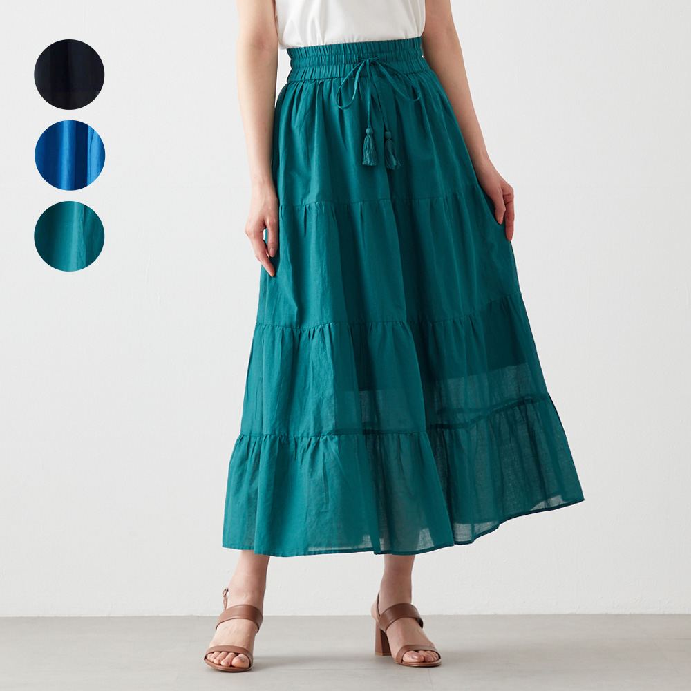 【花笑むとき/hana emu toki】腰回りすっきり見え!インド綿ティアードスカート【裏地付き】