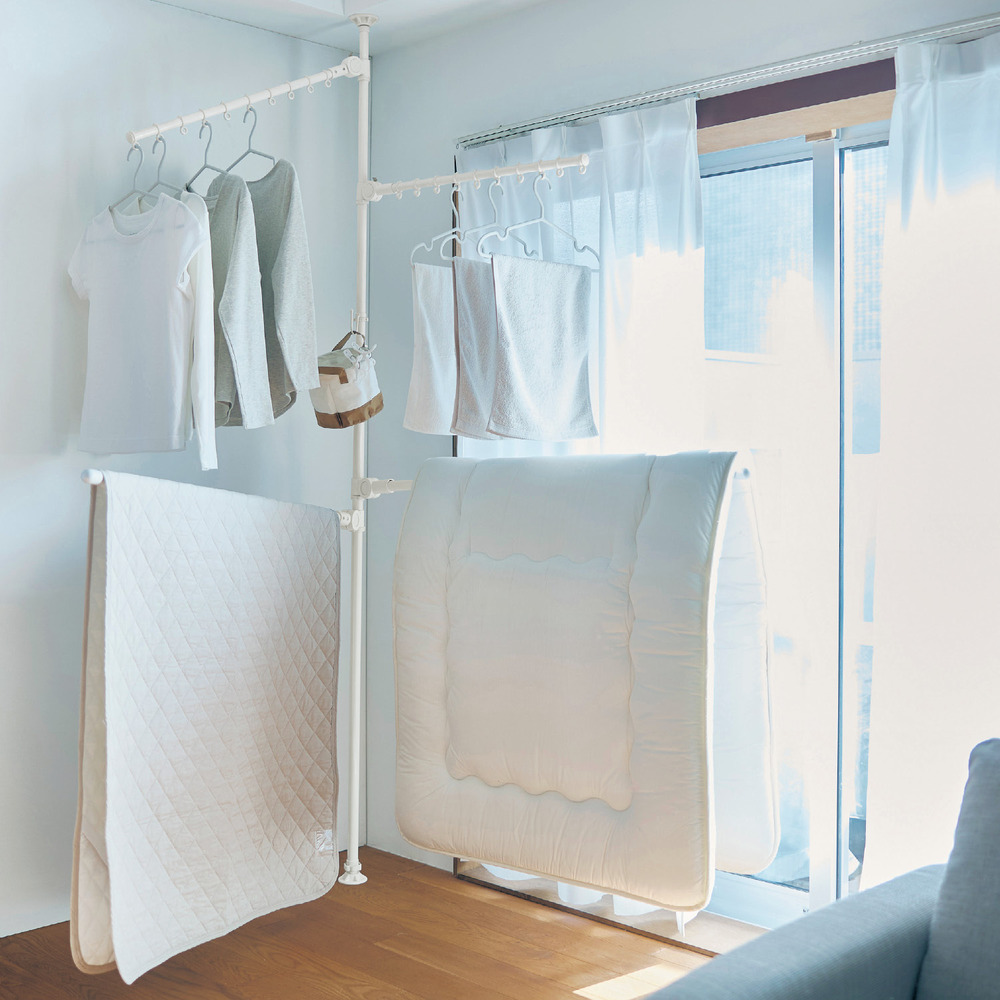 【ベルメゾン】ワンタッチ突っ張り式ポール型室内物干し 【ホワイト】