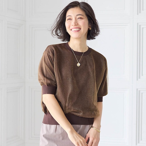 オトナスリーブシアー重ねニット