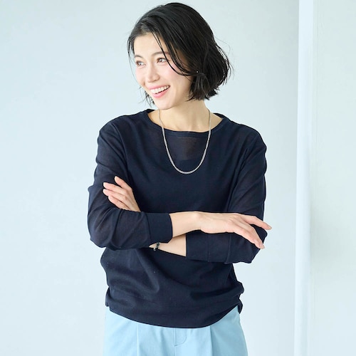 綿素材の繊細シアーロングカットソー［日本製］