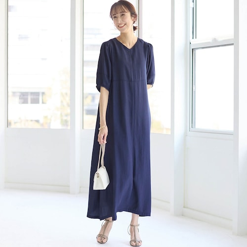 ステッチ切替えロング丈ワンピース