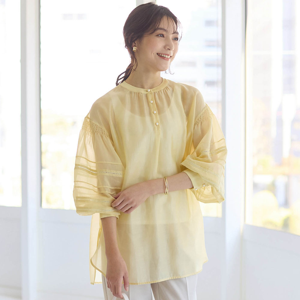 【スタイルノート/StyleNote】シアー素材のはしごレース使いチュニック 【TV newsおかえり で着用されました】