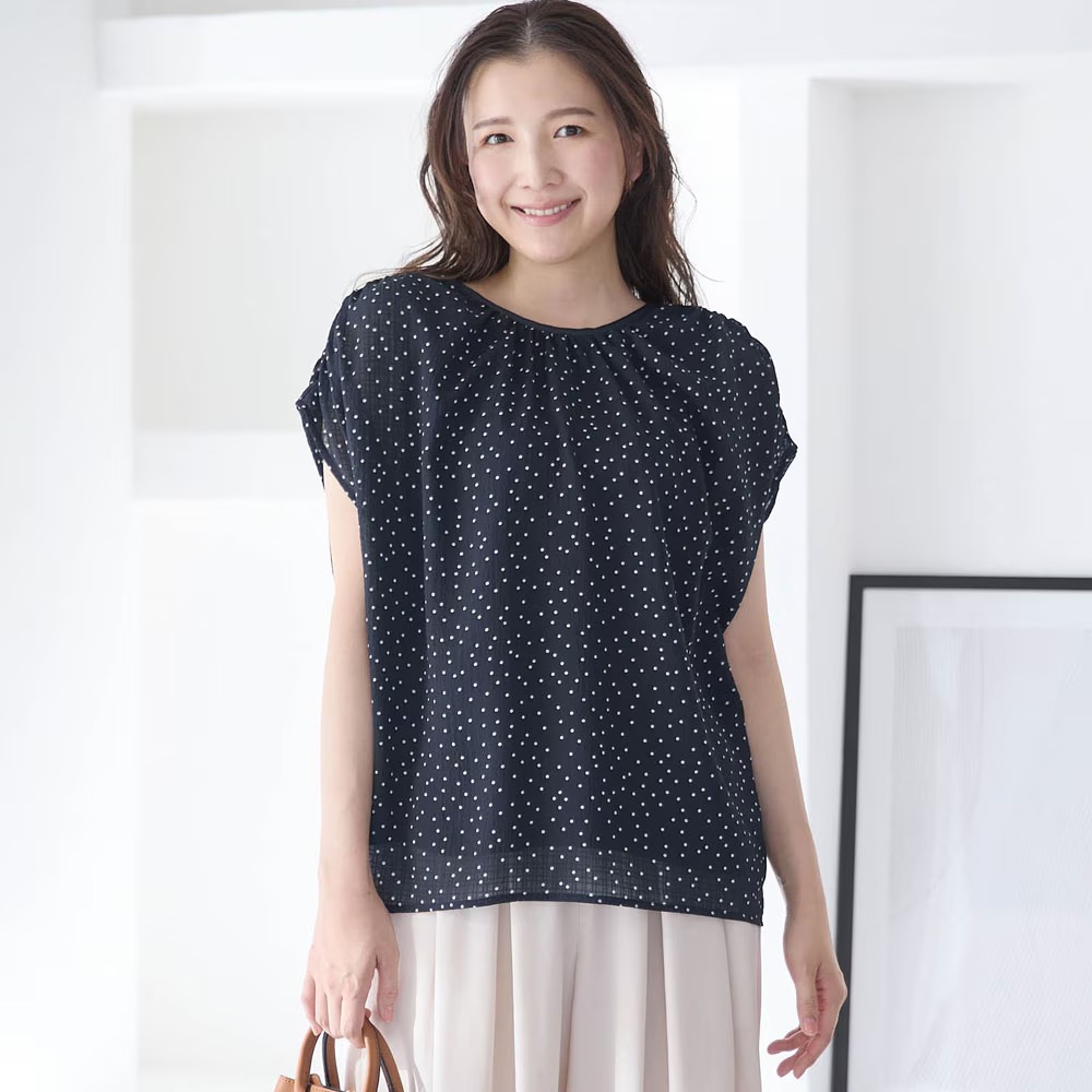 【スタイルノート/StyleNote】裏地付きシアーサッカードットプリントブラウス