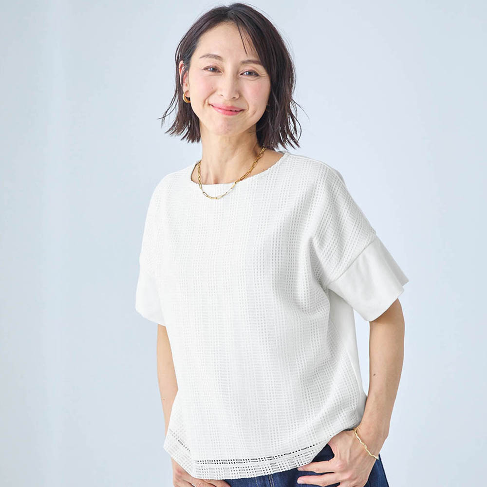 【スタイルノート/StyleNote】【新色追加】 前身頃レース使いカットソー