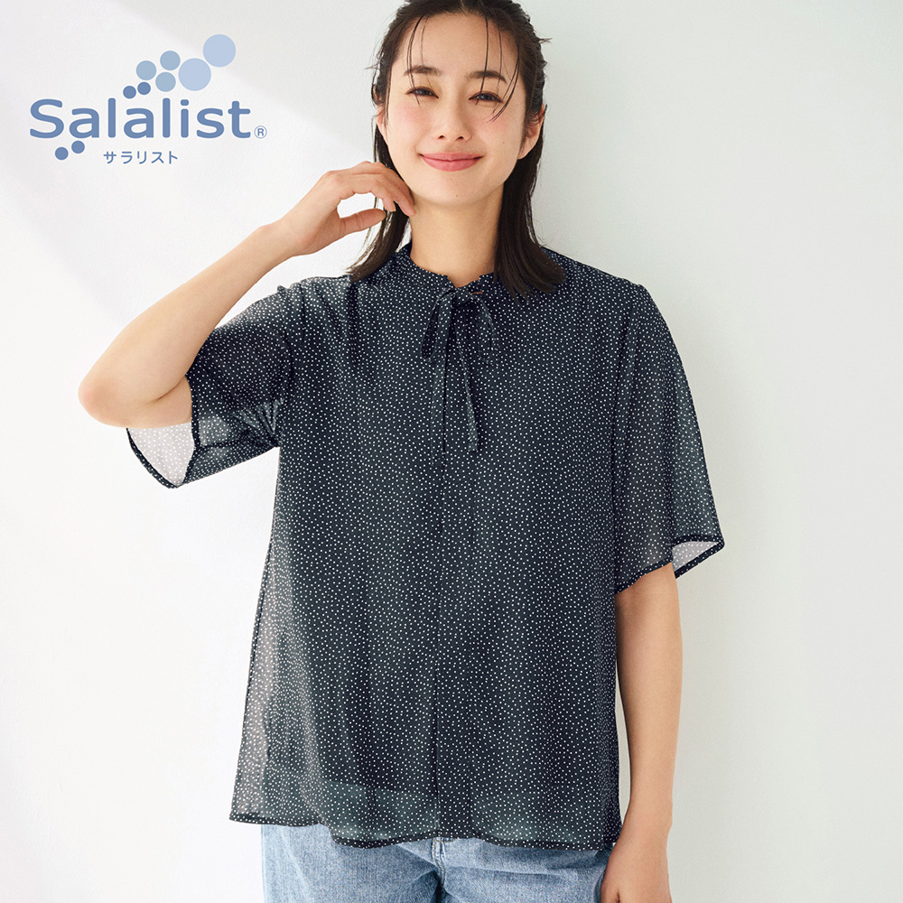 【新色追加】 裏サラリスト付きリボンタイブラウス【吸水速乾】(サラリスト/Salalist)