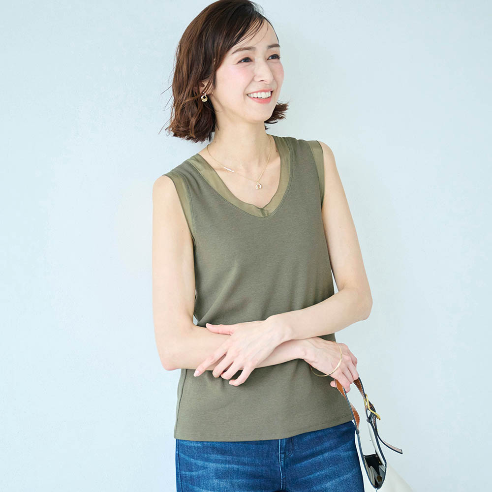 【スタイルノート/StyleNote】シアー切替えノースリーブカットソー