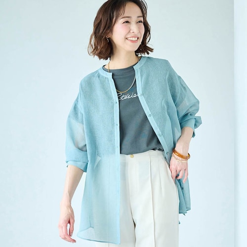シアーリネンライクバックデザインシャツ