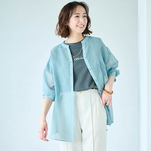 シアーリネンライクバックデザインシャツ