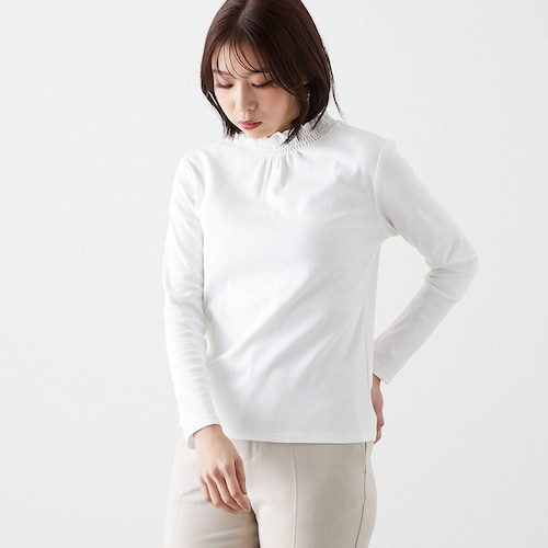 シャーリングネックTシャツ【吸湿発熱】