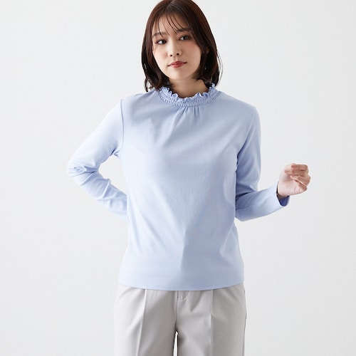 シャーリングネックTシャツ【吸湿発熱】