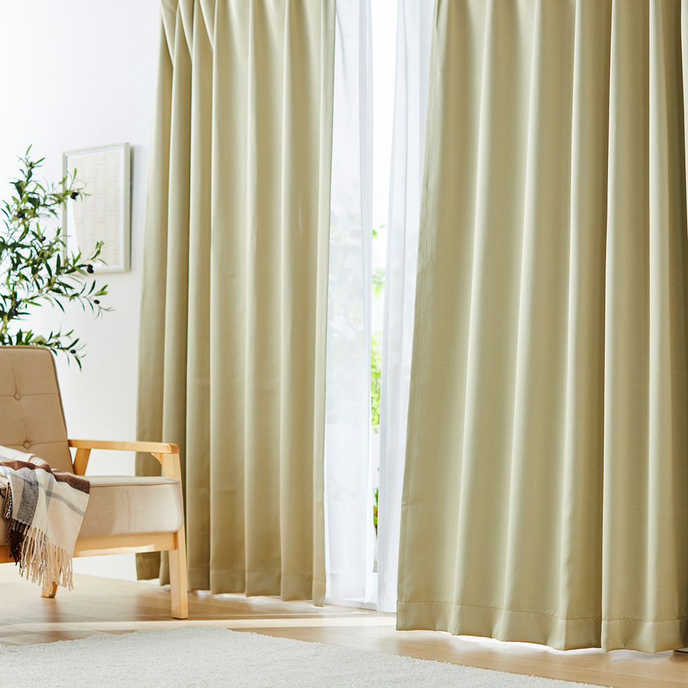 【ベルメゾン】【セット】 ベーシックカラーの遮光カーテン & UVカット・遮熱・ミラーレースカーテンセット