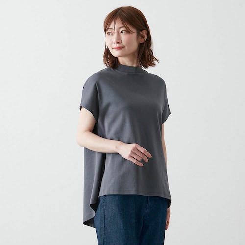 綿素材のハイネックフレンチスリーブプルオーバー 【シルケット加工】