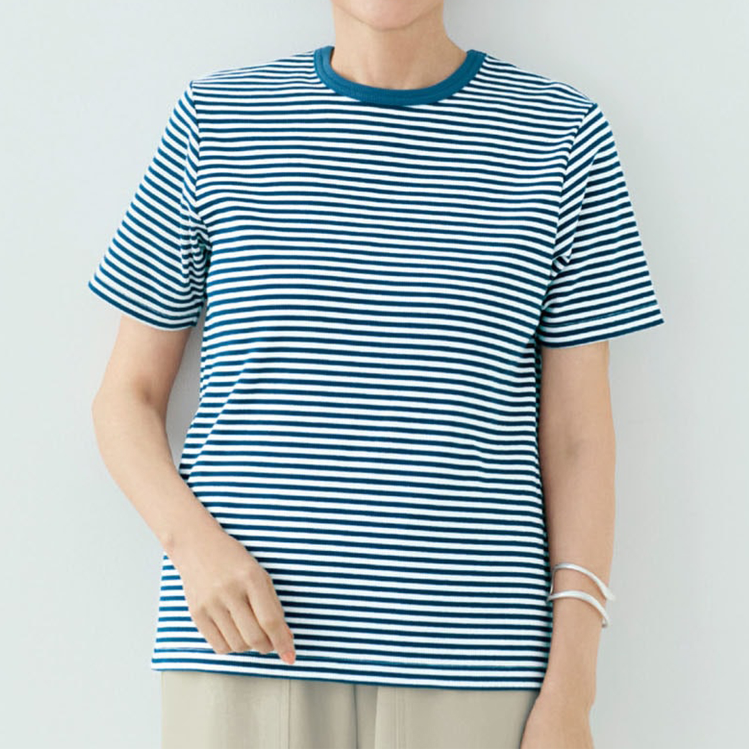 【ベルメゾン】綿混素材の半袖リブTシャツ