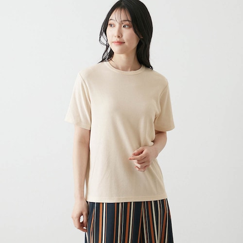 綿混素材の半袖リブTシャツ