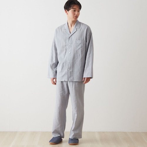 汗をさらっとダブルガーゼ長袖パジャマメンズ(アセドロン)