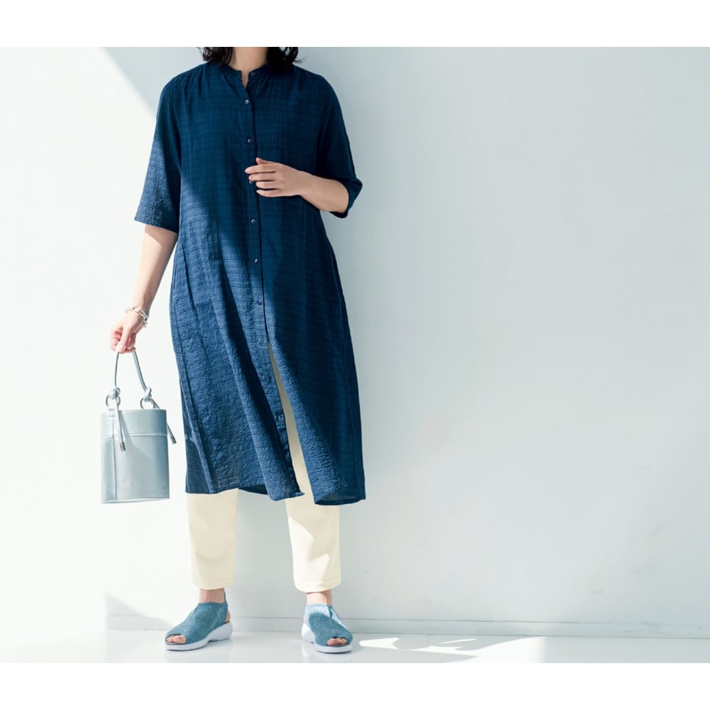 【ベルメゾン】リップル5分袖チュニックワンピース 【やわらかな風合いのインド綿】 【ベルメゾン】リップル5分袖チュニックワンピース 【やわらかな風合いのインド綿】