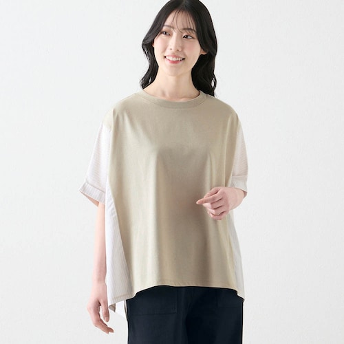 ゆったりシルエットの異素材切替えカットソー