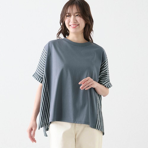 ゆったりシルエットの異素材切替えカットソー
