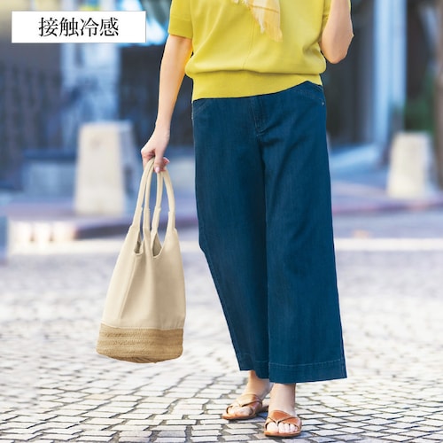 アンクル丈涼感デニムワイドパンツ 【接触冷感】