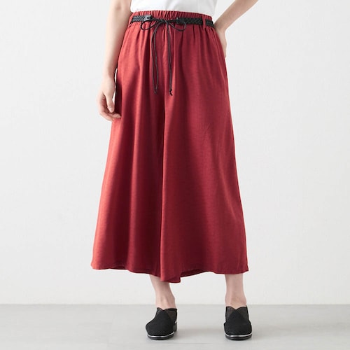 ベルト付きレーヨンスラブひんやりワイドパンツ