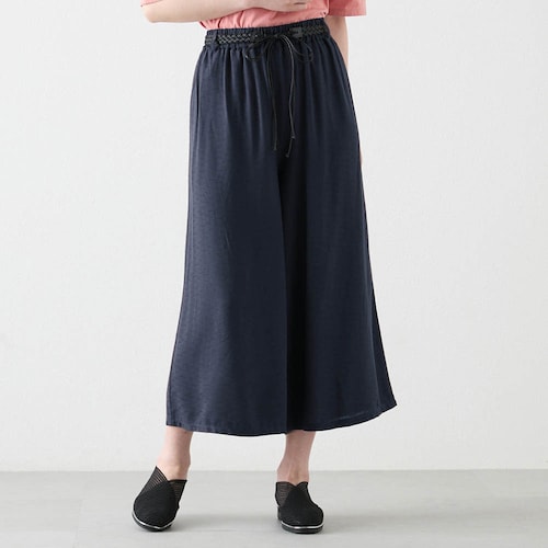 ベルト付きレーヨンスラブひんやりワイドパンツ