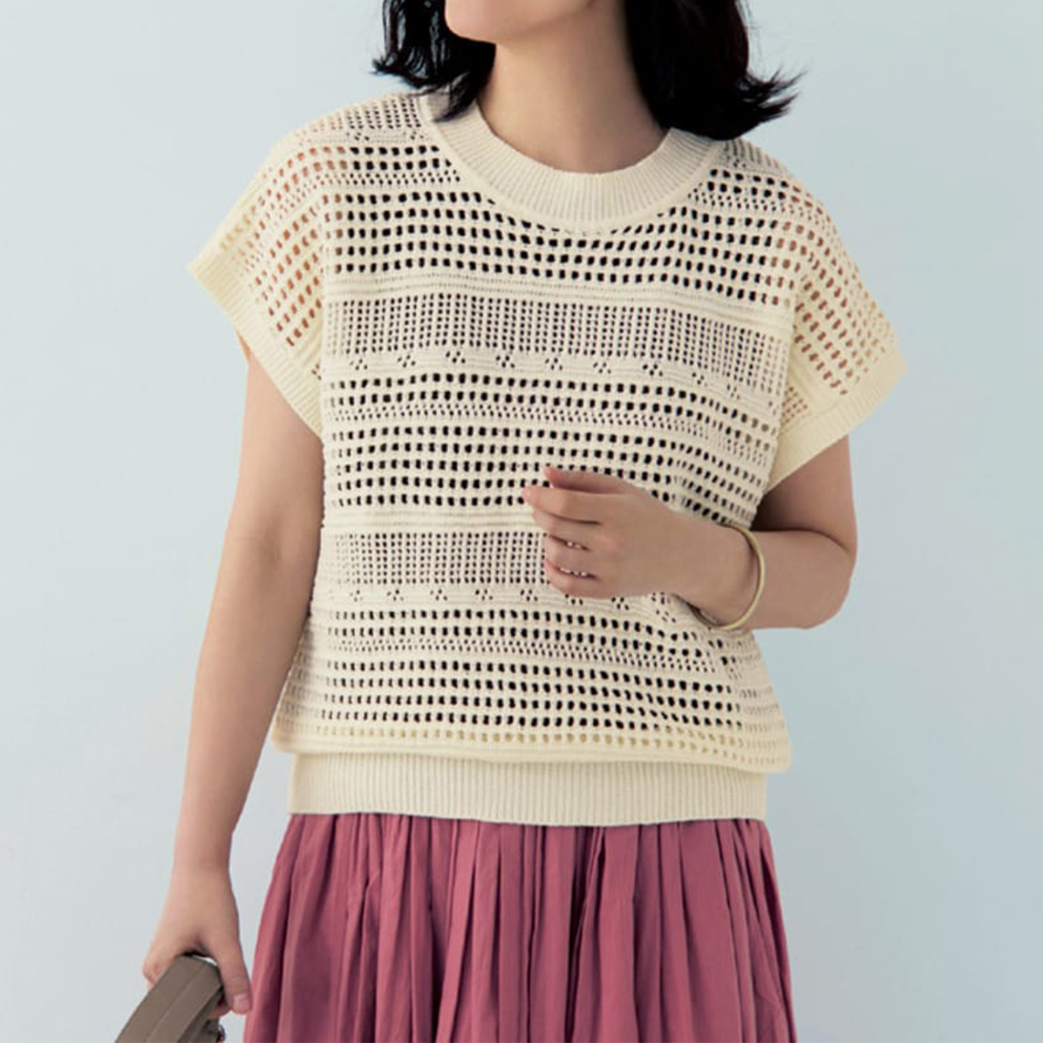 【ベルメゾン】透かし編みニットベスト