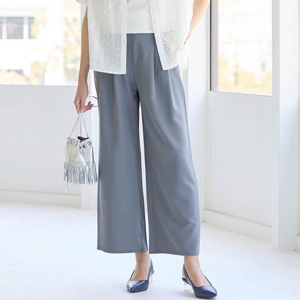 【ラ・フィット/la*fite】細見せタックワイドパンツ(丈が選べる)