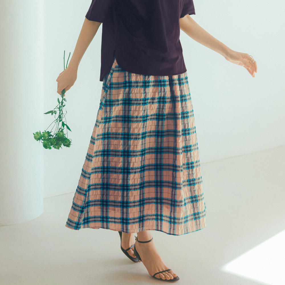 【ラ・フィット/la*fite】サッカー素材で涼しいチェック柄スカート